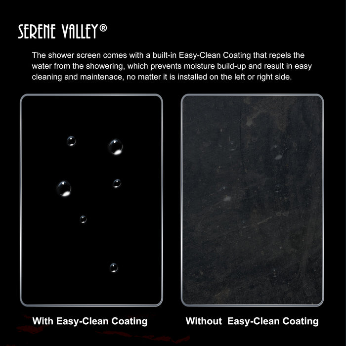 Serene Valley Stand-Alone Shower Screen SVSD5007-3474MB, 3/8" Tempered Glass with Easy-Clean Coating, Premium 304 Stainless Steel Construction with Reversible Installation, Matte Black Finish